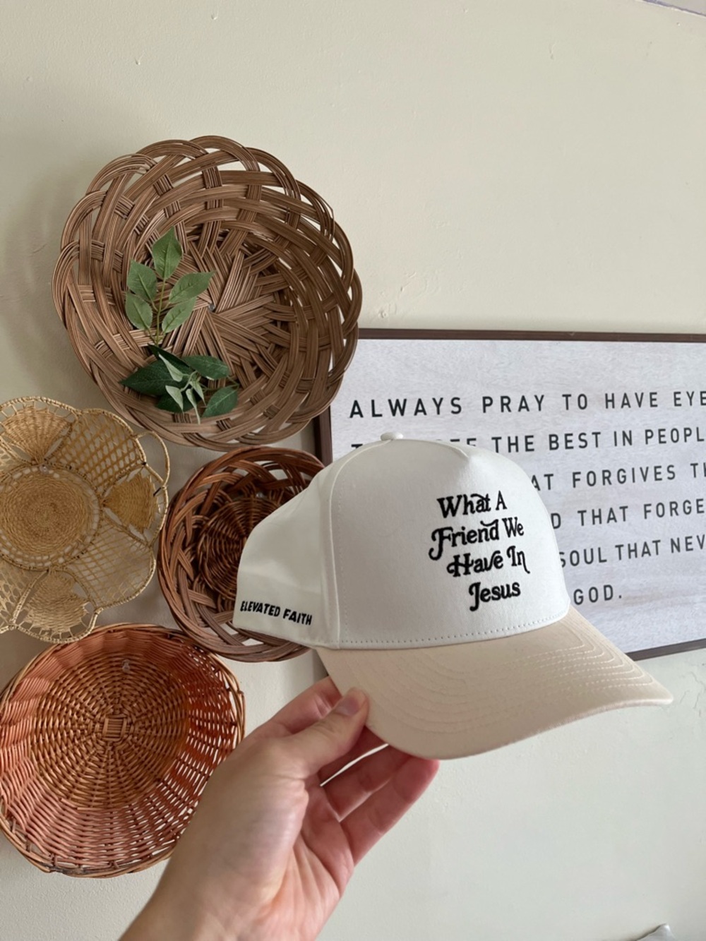 Elevated Faith Cream Trucker Hat - 'What A Friend We Have In Jesus' Embroidered